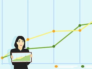 Woman showing line graphs