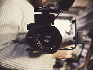 Close up of video camera during interview